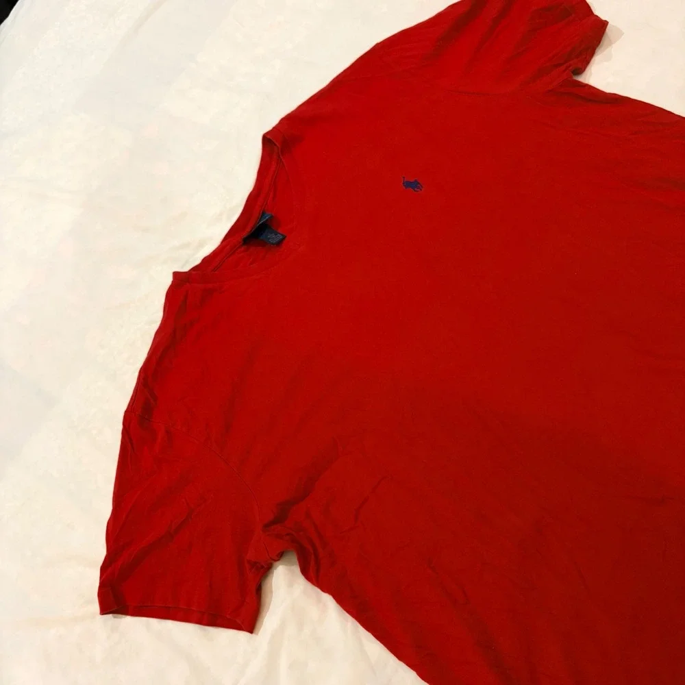 Polo Ralph‎ Lauren Mens Red V-Neck T-Shirt Short Sleeve Cotton Pony Logo Large